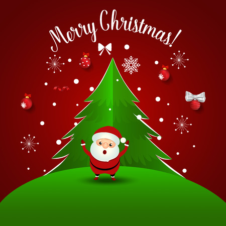 Christmas Greeting Card with Santa Claus and Christmas tree. Vector illustration.のイラスト素材