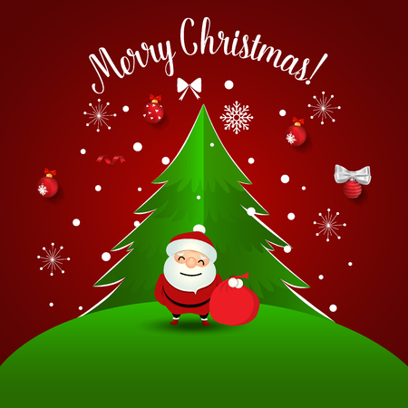 Christmas Greeting Card with Santa Claus and Christmas tree. Vector illustration.のイラスト素材