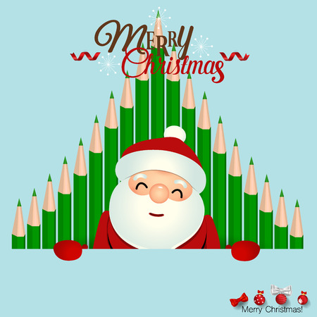 Christmas Greeting Card with Santa Claus and Christmas tree. Vector illustration.のイラスト素材