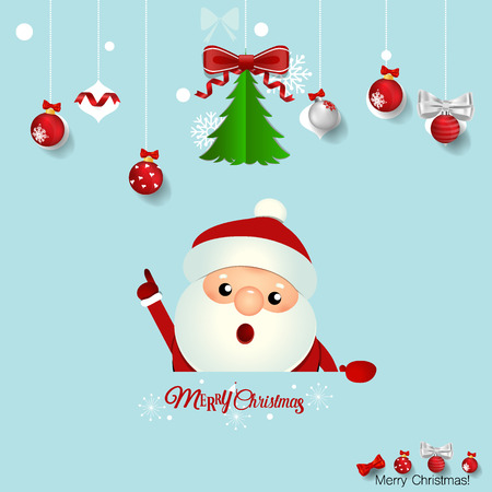 Christmas Greeting Card with Santa Claus, Christmas tree and Christmas decorations. Vector illustration.のイラスト素材