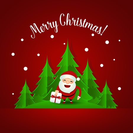 Christmas Greeting Card with Santa Claus and Christmas tree. Vector illustration.のイラスト素材