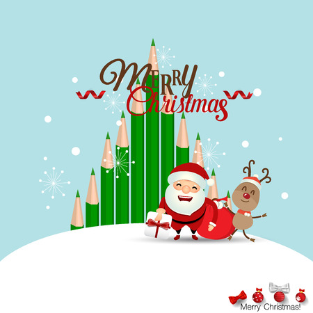 Christmas Greeting Card with Santa Claus and Christmas tree. Vector illustration.のイラスト素材