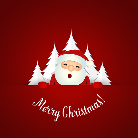 Christmas Greeting Card with Santa Claus and Christmas tree. Vector illustration.のイラスト素材