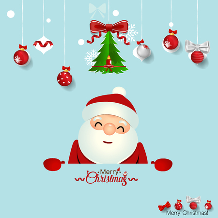 Christmas Greeting Card with Santa Claus, Christmas tree and Christmas decorations. Vector illustration.のイラスト素材