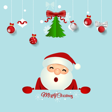 Christmas Greeting Card with Santa Claus, Christmas tree and Christmas decorations. Vector illustration.のイラスト素材