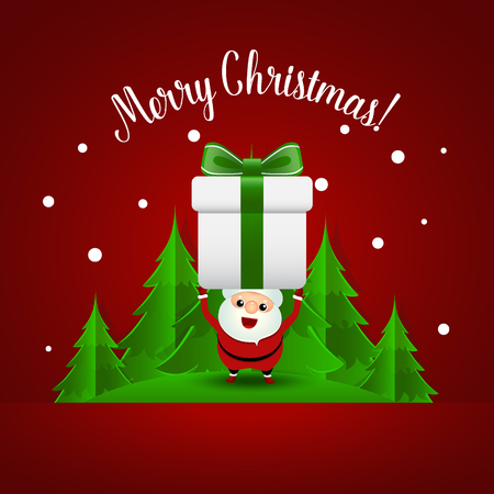 Christmas Greeting Card with Santa Claus and Christmas tree. Vector illustration.のイラスト素材