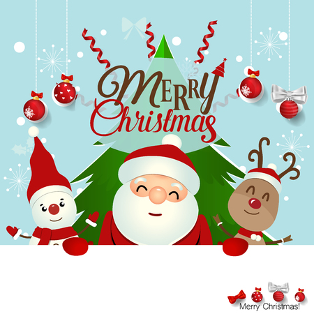 Christmas Greeting Card with Christmas Santa Claus ,Snowman and reindeer. Vector illustration.のイラスト素材