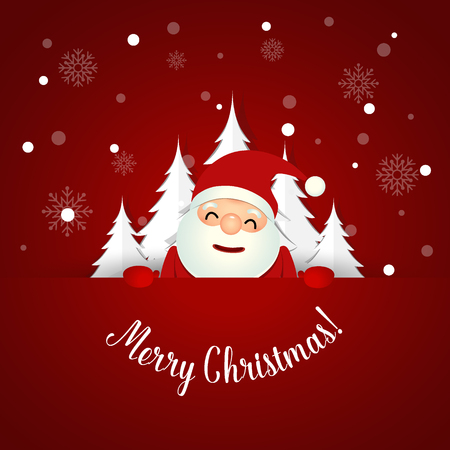 Christmas Greeting Card with Santa Claus and Christmas tree. Vector illustration.のイラスト素材