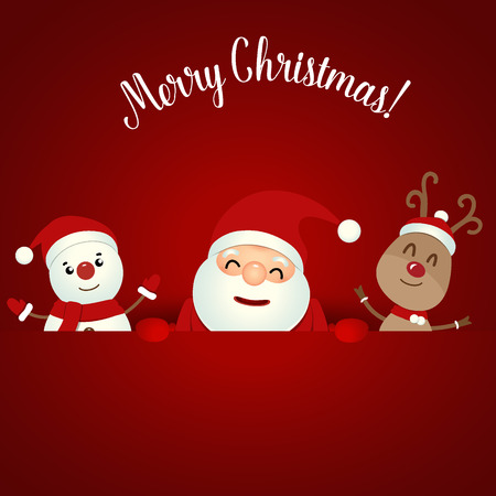 Christmas Greeting Card with Christmas Santa Claus ,Snowman and reindeer. Vector illustration.のイラスト素材