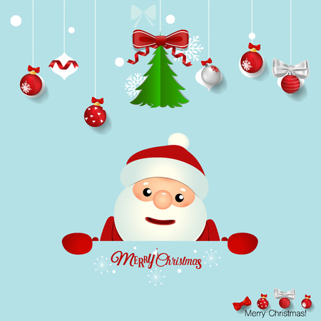 Christmas Greeting Card with Santa Claus, Christmas tree and Christmas decorations. Vector illustration.のイラスト素材