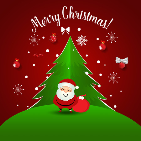 Christmas Greeting Card with Santa Claus and Christmas tree. Vector illustration.のイラスト素材