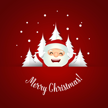 Christmas Greeting Card with Santa Claus and Christmas tree. Vector illustration.のイラスト素材