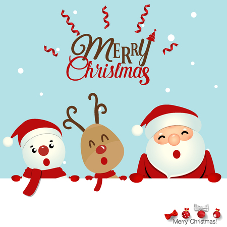 Christmas Greeting Card with Christmas Santa Claus ,Snowman and reindeer. Vector illustration.のイラスト素材