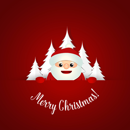 Christmas Greeting Card with Santa Claus and Christmas tree. Vector illustration.のイラスト素材