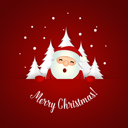 Christmas Greeting Card with Santa Claus and Christmas tree. Vector illustration.のイラスト素材