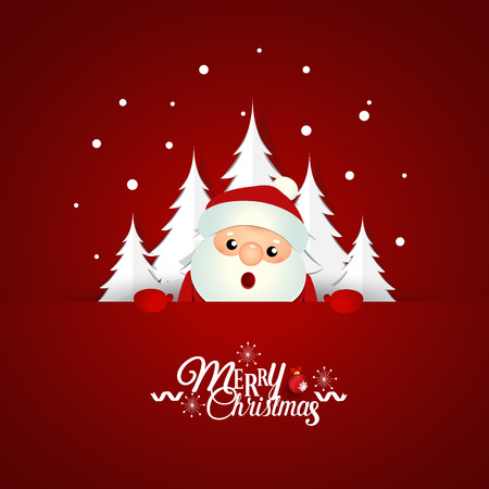 Christmas Greeting Card with Santa Claus and Christmas tree. Vector illustration.のイラスト素材