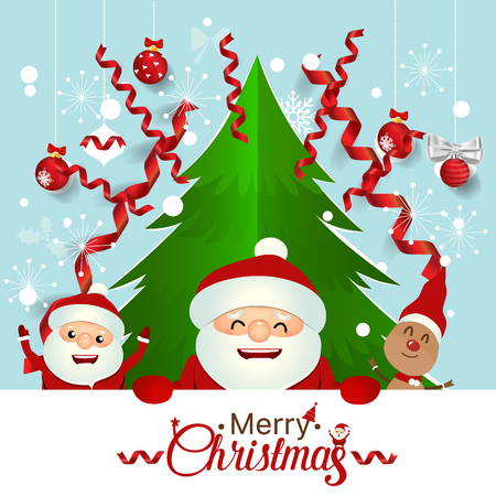 Christmas Greeting Card with Christmas Santa Claus ,Snowman and reindeer. Vector illustration.のイラスト素材