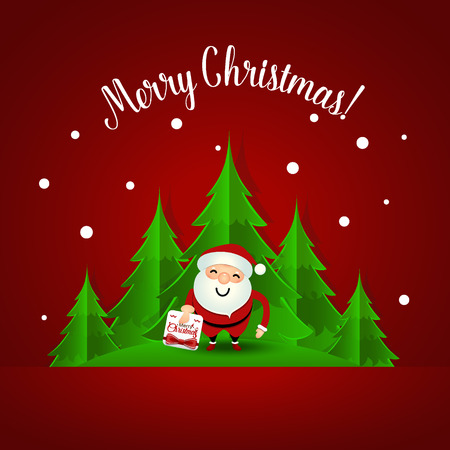 Christmas Greeting Card with Santa Claus and Christmas tree. Vector illustration.のイラスト素材