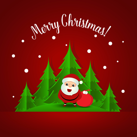 Christmas Greeting Card with Santa Claus and Christmas tree. Vector illustration.のイラスト素材