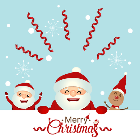 Christmas Greeting Card with Christmas Santa Claus and reindeer. Vector illustration.のイラスト素材