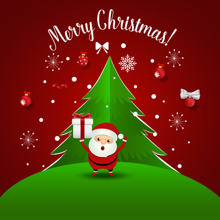 Christmas Greeting Card with Santa Claus and Christmas tree. Vector illustration.のイラスト素材