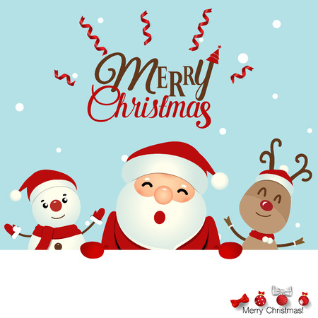 Christmas Greeting Card with Christmas Santa Claus ,Snowman and reindeer. Vector illustration.のイラスト素材