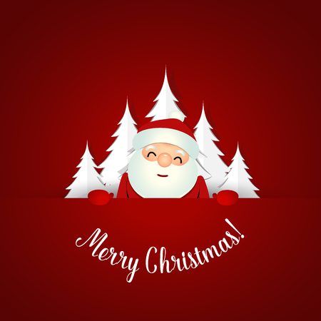 Christmas Greeting Card with Santa Claus and Christmas tree. Vector illustration.のイラスト素材