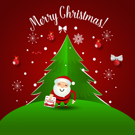 Christmas Greeting Card with Santa Claus and Christmas tree. Vector illustration.のイラスト素材