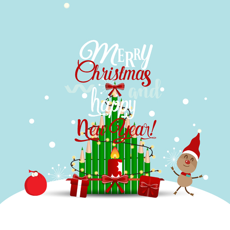 Christmas Greeting Card with Christmas Reindeer. Vector illustration.のイラスト素材