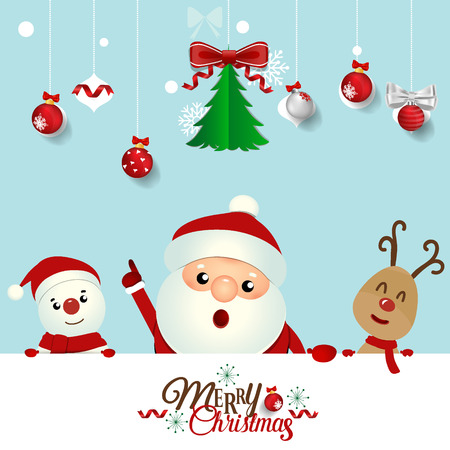 Christmas Greeting Card with Christmas Santa Claus ,Snowman and reindeer. Vector illustration.のイラスト素材
