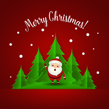 Christmas Greeting Card with Santa Claus and Christmas tree. Vector illustration.のイラスト素材