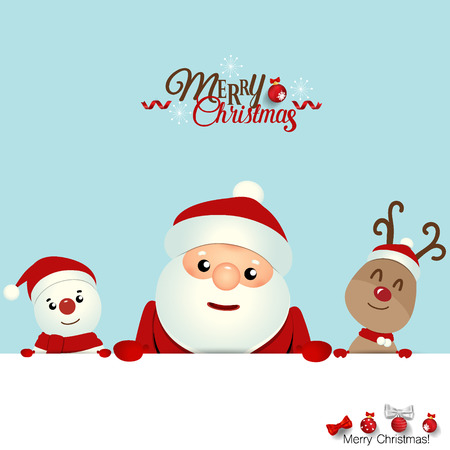 Christmas Greeting Card with Christmas Santa Claus ,Snowman and reindeer. Vector illustration.のイラスト素材