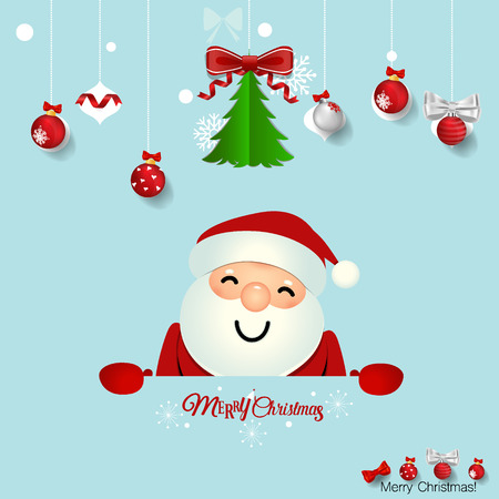 Christmas Greeting Card with Santa Claus, Christmas tree and Christmas decorations. Vector illustration.のイラスト素材