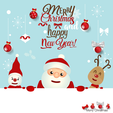 Christmas Greeting Card with Christmas Santa Claus ,Snowman and reindeer. Vector illustration.のイラスト素材