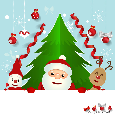 Christmas Greeting Card with Christmas Santa Claus ,Snowman and reindeer. Vector illustration.のイラスト素材