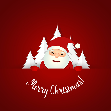 Christmas Greeting Card with Santa Claus and Christmas tree. Vector illustration.のイラスト素材