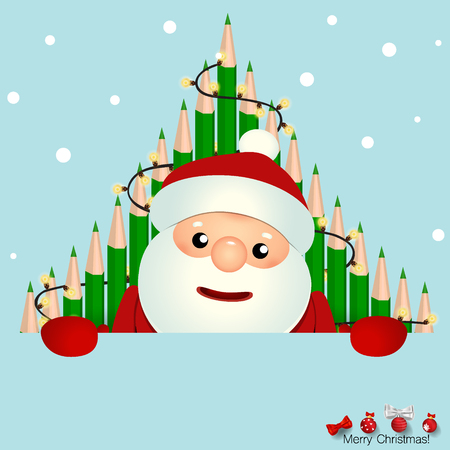 Christmas Greeting Card with Santa Claus and Christmas tree. Vector illustration.のイラスト素材
