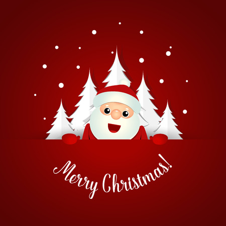 Christmas Greeting Card with Santa Claus and Christmas tree. Vector illustration.のイラスト素材