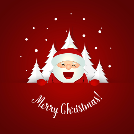 Christmas Greeting Card with Santa Claus and Christmas tree. Vector illustration.のイラスト素材