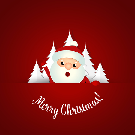Christmas Greeting Card with Santa Claus and Christmas tree. Vector illustration.のイラスト素材