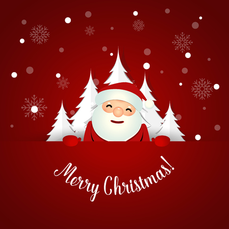 Christmas Greeting Card with Santa Claus and Christmas tree. Vector illustration.のイラスト素材