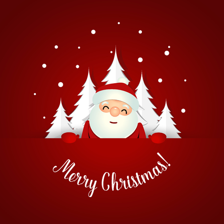 Christmas Greeting Card with Santa Claus and Christmas tree. Vector illustration.のイラスト素材