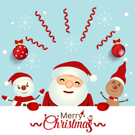 Christmas Greeting Card with Christmas Santa Claus ,Snowman and reindeer. Vector illustration.のイラスト素材