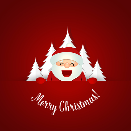 Christmas Greeting Card with Santa Claus and Christmas tree. Vector illustration.のイラスト素材