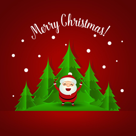 Christmas Greeting Card with Santa Claus and Christmas tree. Vector illustration.のイラスト素材