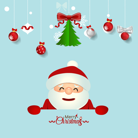 Christmas Greeting Card with Santa Claus, Christmas tree and Christmas decorations. Vector illustration.のイラスト素材