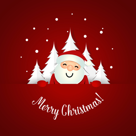 Christmas Greeting Card with Santa Claus and Christmas tree. Vector illustration.のイラスト素材