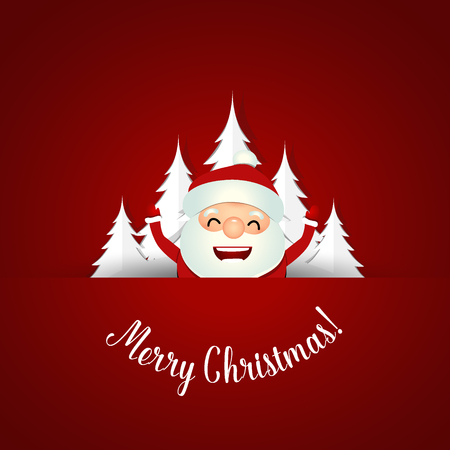 Christmas Greeting Card with Santa Claus and Christmas tree. Vector illustration.のイラスト素材