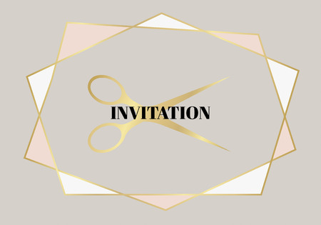 Paper with text Invitation. Colorful vintage banner with scissors. Vector Illustration.のイラスト素材