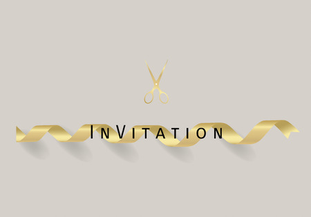 Paper with text Invitation. Colorful vintage banner with scissors and ribbon. Vector Illustration.のイラスト素材